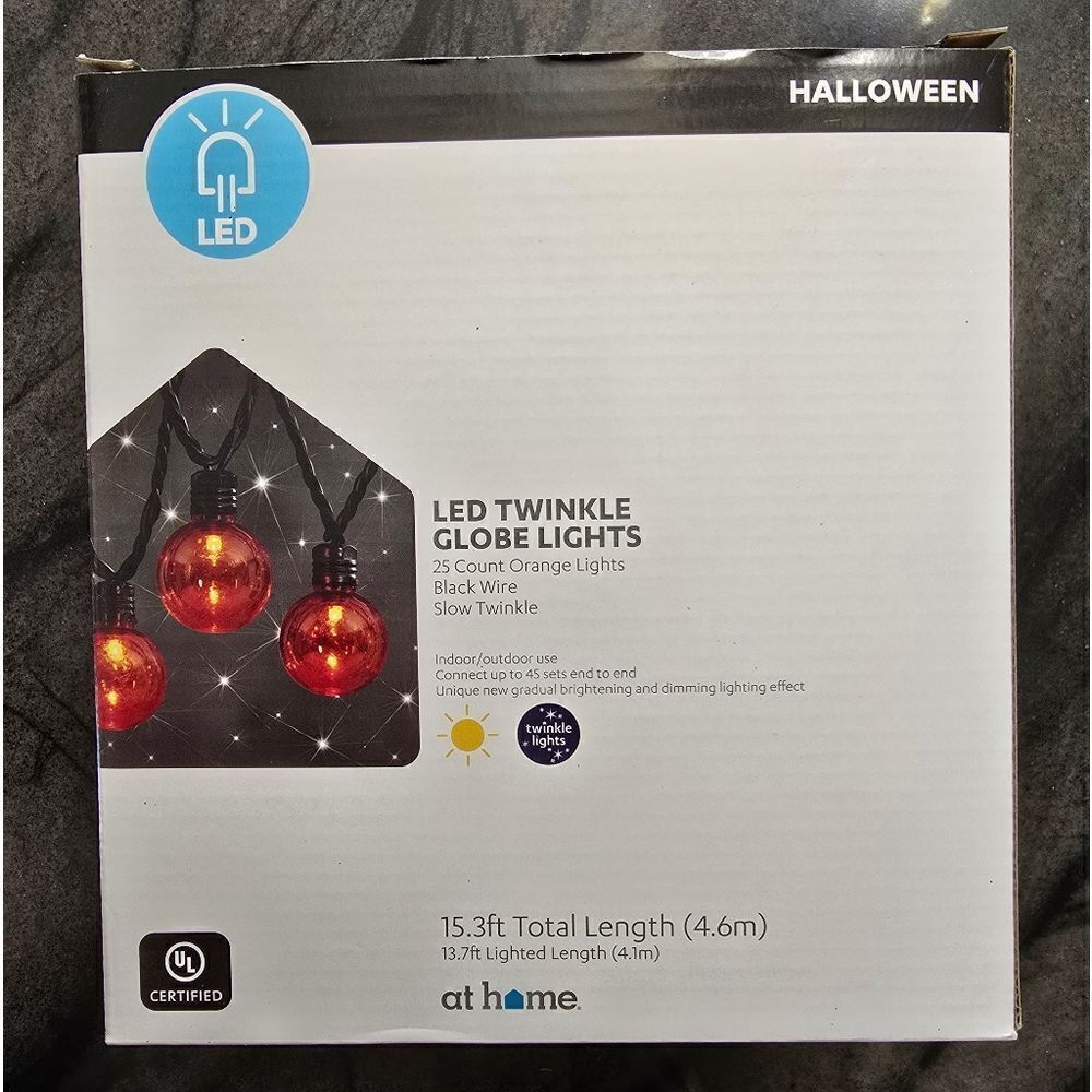 Halloween LED Twinkle Globe String Lights 25pc, New